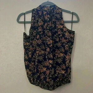 Navy Floral Blouse Tank, Size M